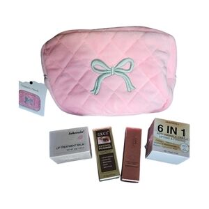 Pink Bow Cosmetic Bag & 4 Piece Beauty Bundle